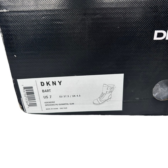 NWT DKNY Bart Combat Boots Size 7 Metallic Patent Gunmetal Mirror Finish in Box - Picture 5 of 9